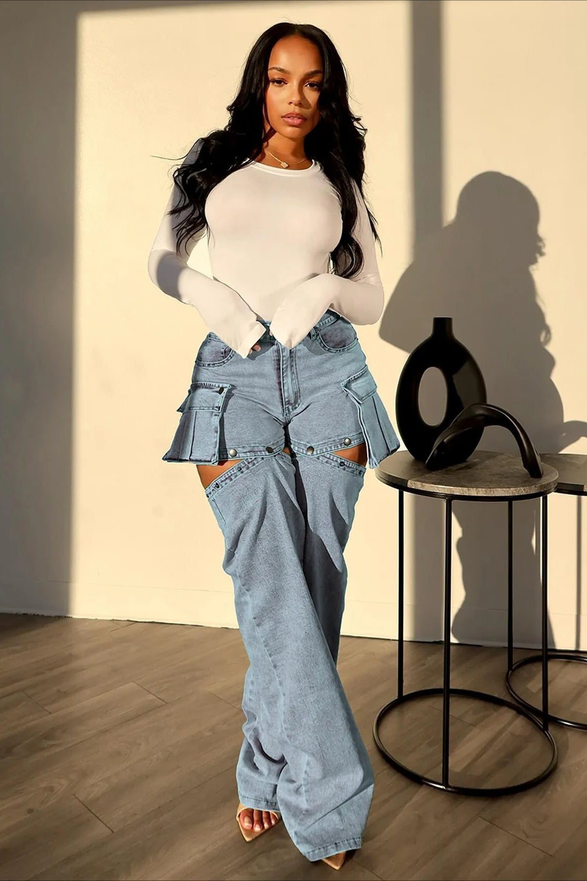 Detachable High Waist Wide Leg Jeans Light Blue / S Main image