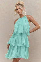 Halter Sleeveless Tiered Ruffle Vacation Dress