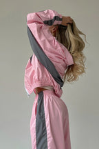 Contrast Trim Zip Jacket Two Piece Set