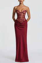 Lace Corset Draped Satin Formal Dress