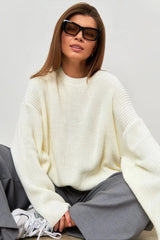 Casual Crew Neck Loose Solid Sweater