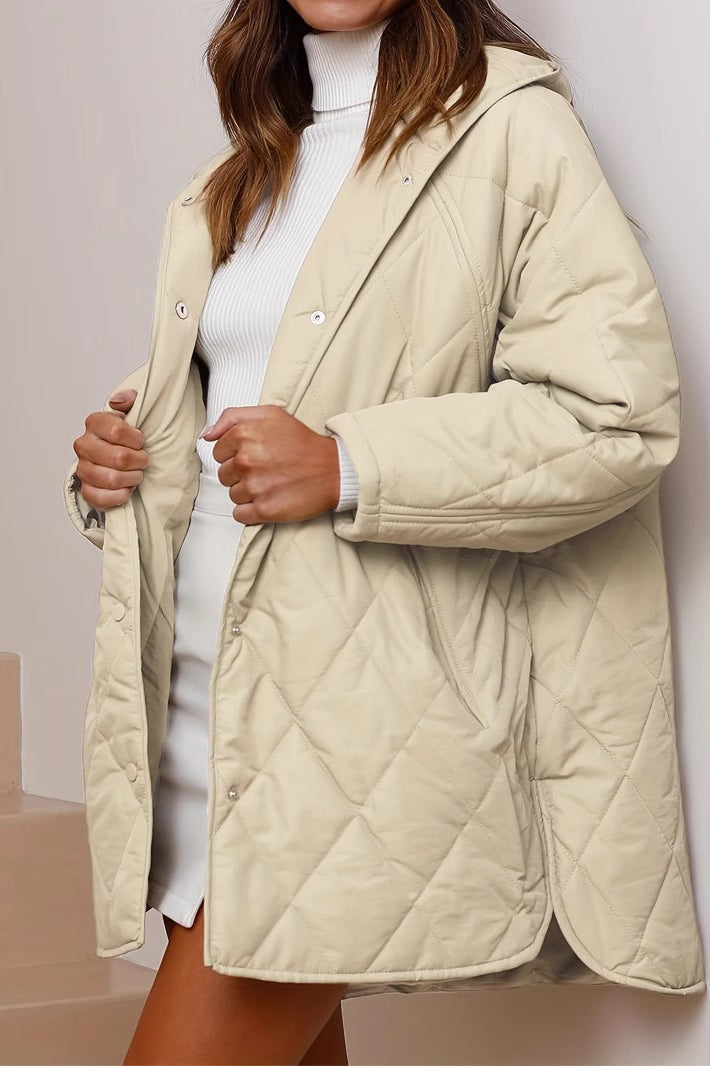 Casual Long Hooded Puffer Jacket XS / Khaki