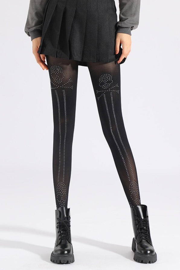 Skull Diamond Pattern Mesh Rhinestone Tights Main image