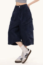Washed Oversized Pockets Wide Leg Cargo Pants