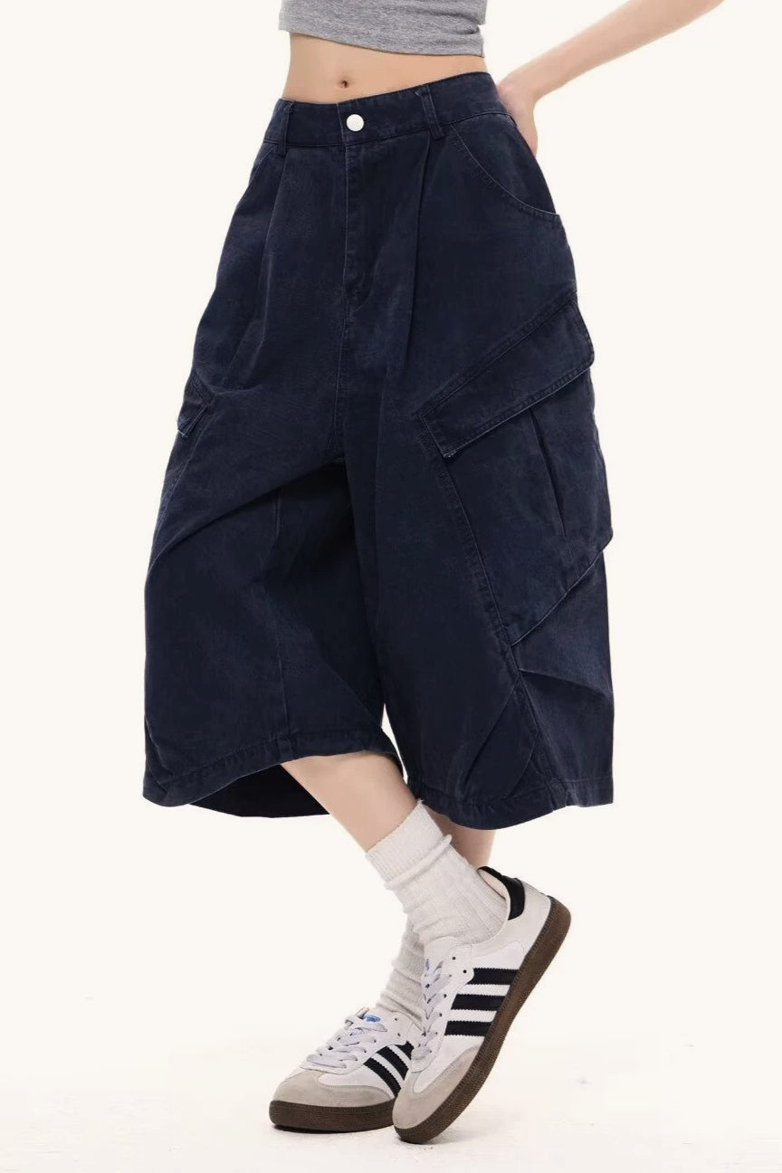 Washed Oversized Pockets Wide Leg Cargo Pants