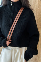 Half Zip Knit Turtleneck Sweater Black / One Size