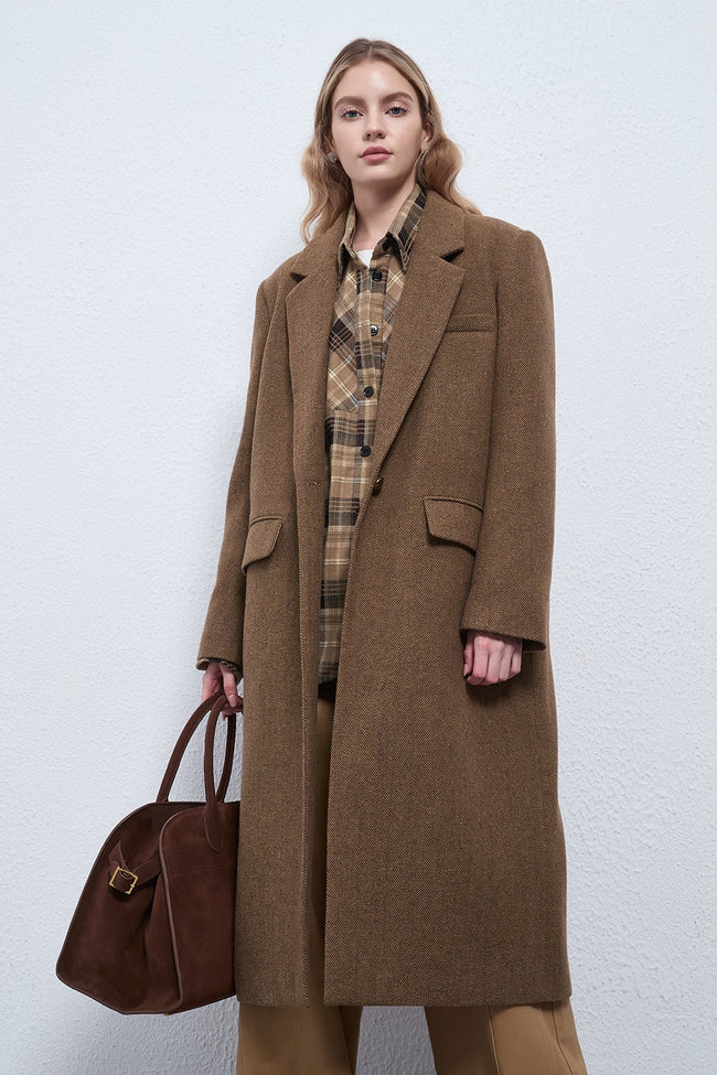 Cashmere Wool Herringbone Thick Overcoat Main image