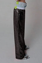 Sequin Color Block Slim Loose Pants