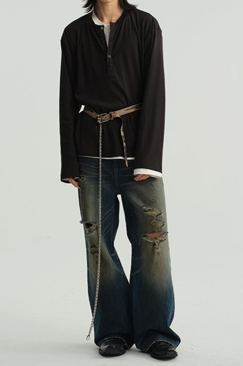 Henley Neck Soft Comfortable Long Sleeve Tee Secondary image