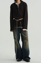 Henley Neck Soft Comfortable Long Sleeve Tee