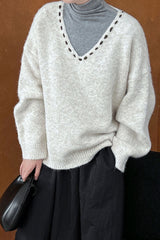 Oversized V-Neck Knit Sweater