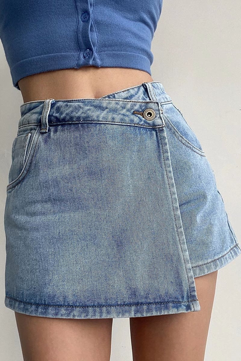 High Waist A Line Denim Skort