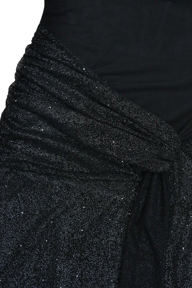 Metallic Mesh Scarf Strapless Formal Dress