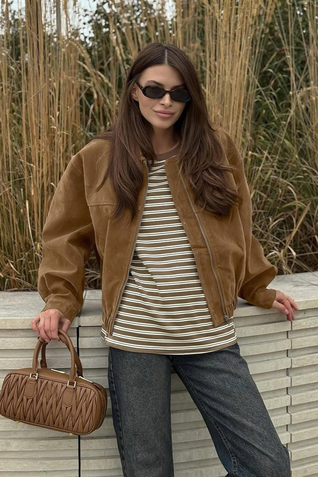 Vintage Suede Zip Front Relaxed Jacket S / Brown Main image