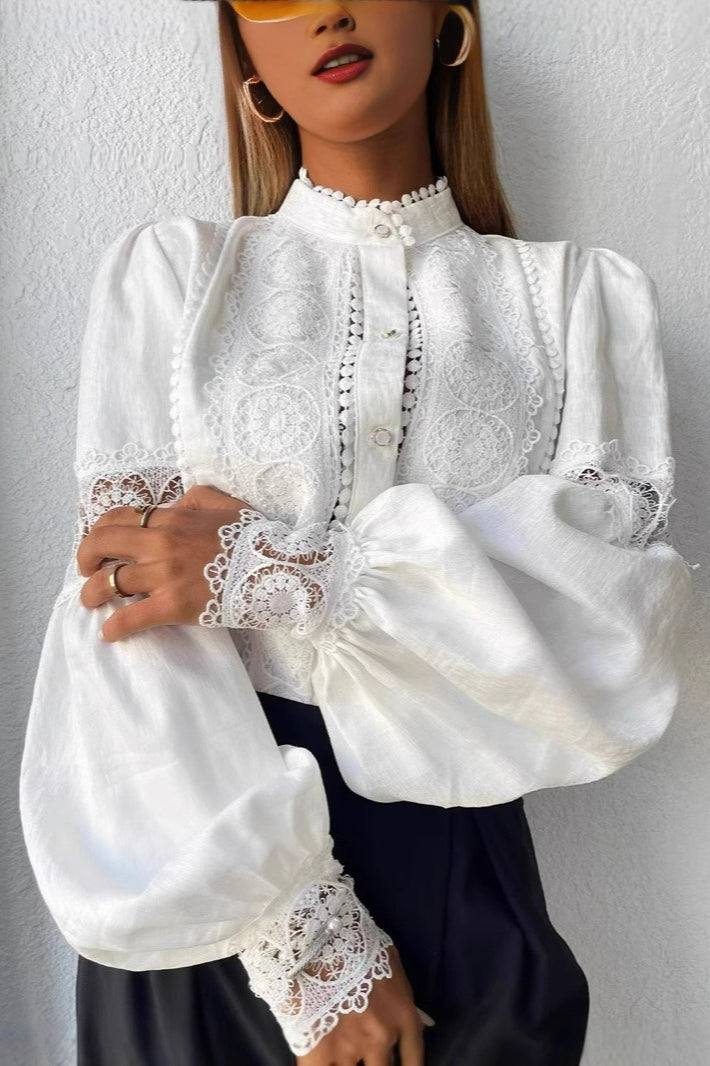 Lace Paneled Lantern Sleeve Blouse Secondary image