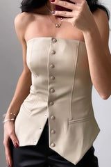 Sexy Strapless Leather Bustier Tank Top