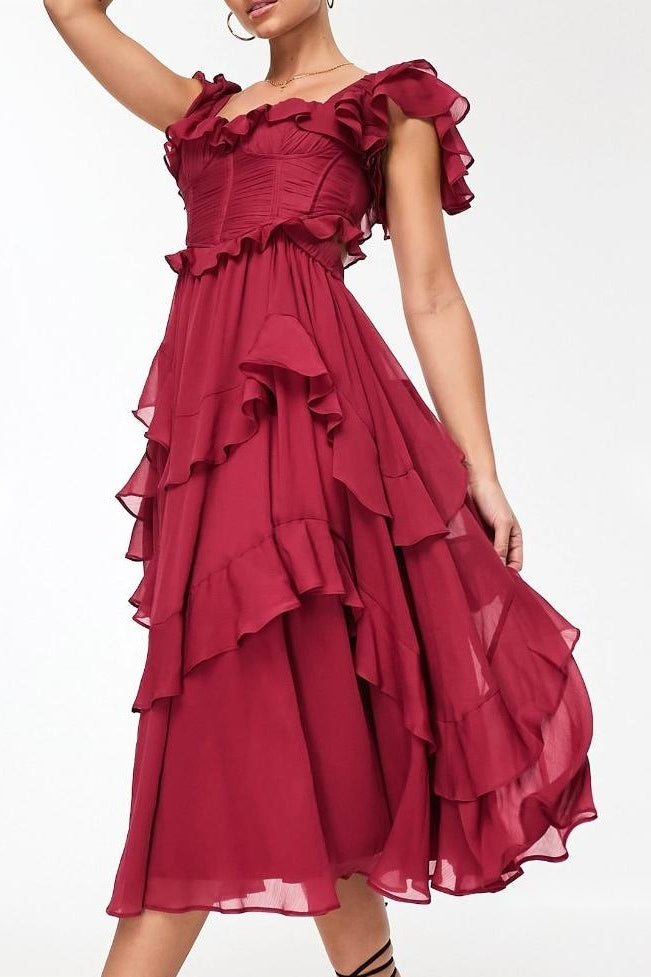 Lace Backless Tiered Ruffle Long Prom Dress Main image