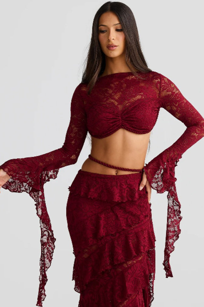 Lace Trim Layered Ribbon Tie Skirt Set Main image