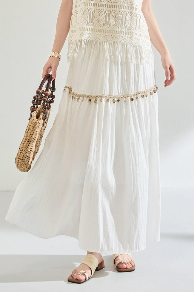 Minimal Shell Detail Fringe Patchwork Boho Skirt Main image