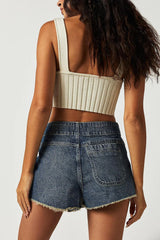 Chic Denim Distressed Hem A-Line Skirt