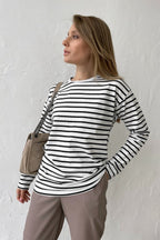 Cotton Striped Crew Neck Long Sleeve Tee