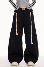 Casual Drawstring Elastic Waist Wide Leg Sweat Pants