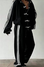 Stand Collar Suede Jacket Wide Leg Two Piece Set