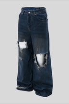Heavy Distressed Ripped Wide Leg Jeans