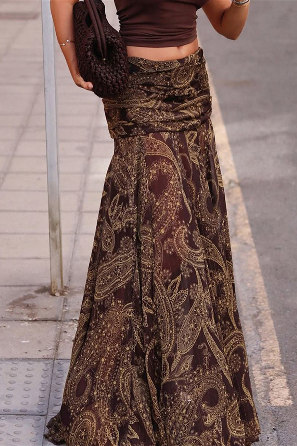 Vintage Paisley Print Slim Fit Maxi Skirt