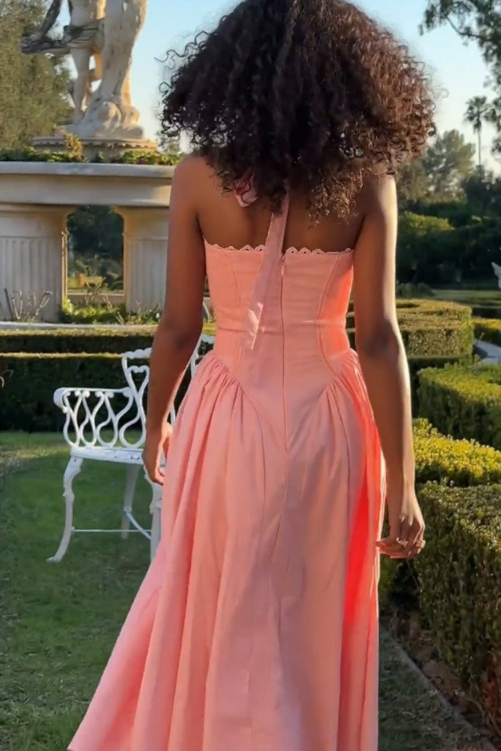 Floral Halter Lace Trim Long Sleeveless Prom Dress Secondary image