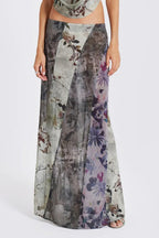 Vintage Botanical Print Bodycon Maxi Skirt