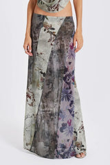 Vintage Botanical Print Bodycon Maxi Skirt