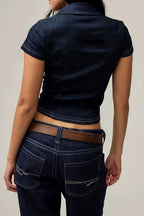 Denim Contrast Stitch Pocket Blouse