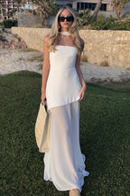 Off Shoulder Strapless Sleeveless Bodycon Midi Prom Dress