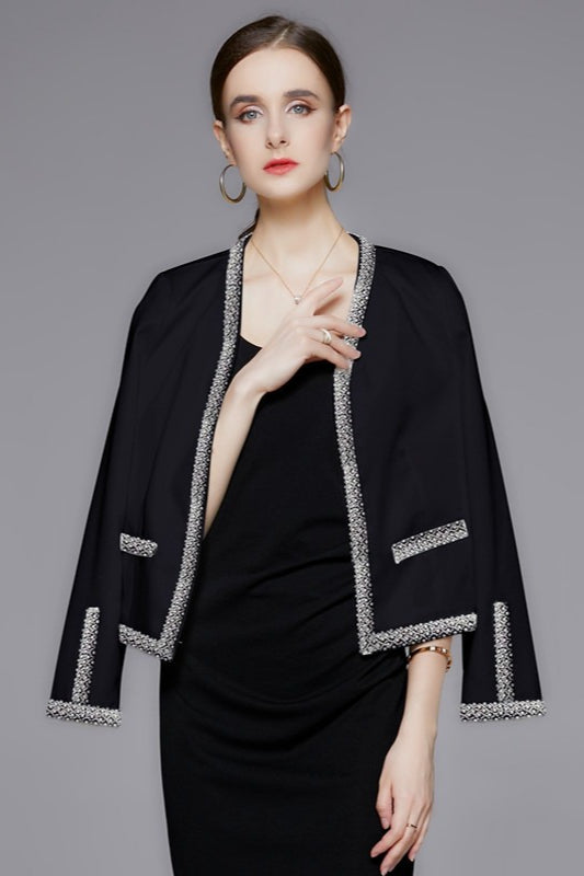 Beaded Open Front Short Coat Black / S coats Main image
