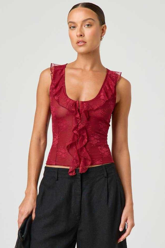 Chic Ruffle Detail Lace Up Corset Tank Top Main image
