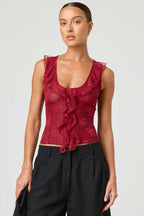 Chic Ruffle Detail Lace Up Corset Tank Top