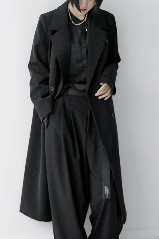 Black Double Breasted Long Blazer Overcoat Secondary image