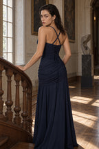 Elegant Solid Color Lace Up Ruched Maxi Dress