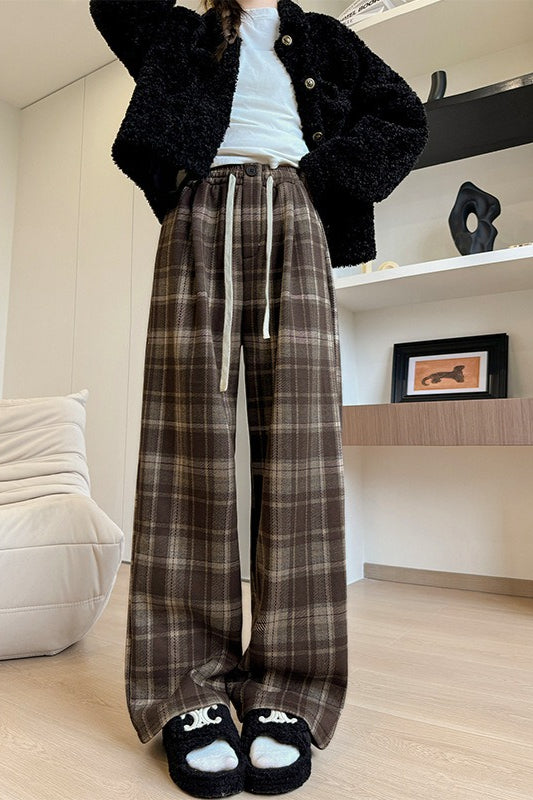 Brushed Plaid Straight Fit Knit Pants Main image