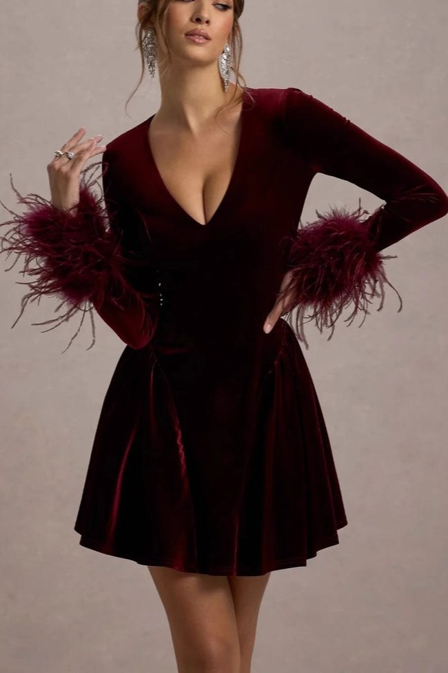 Long Sleeve V Neck Mini Dress Main image