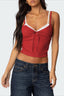 Faux Two Piece Bow Lace Sweet Crop Top