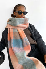 Long Plaid Mohair Fringe Wrap Scarf