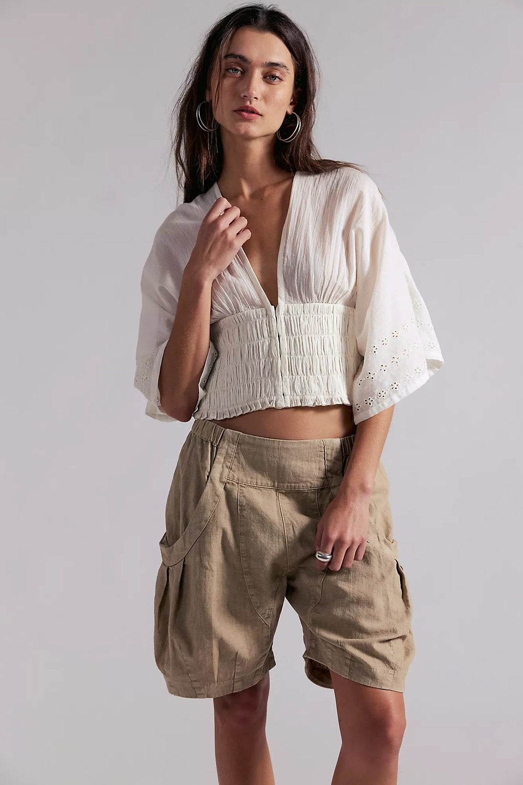 High Waist Utility Wide Leg Loose Fit Shorts