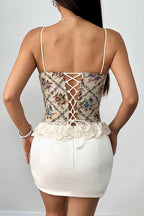 Lace Trim Patchwork Boned Corset Tank Top
