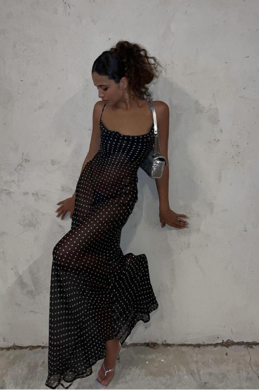 Polka Dot Square Neck Backless Cami Maxi Dress Secondary image