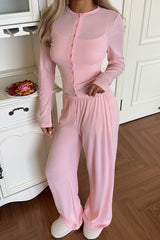 Button Front Cardigan Wide Leg Pants Set