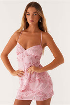 Colorful Beaded Back Tie Cocktail Dress S / Pink