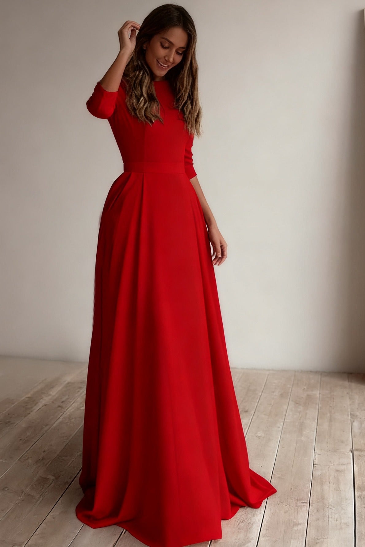 Three Quarter Sleeve Pocket Formal Dress