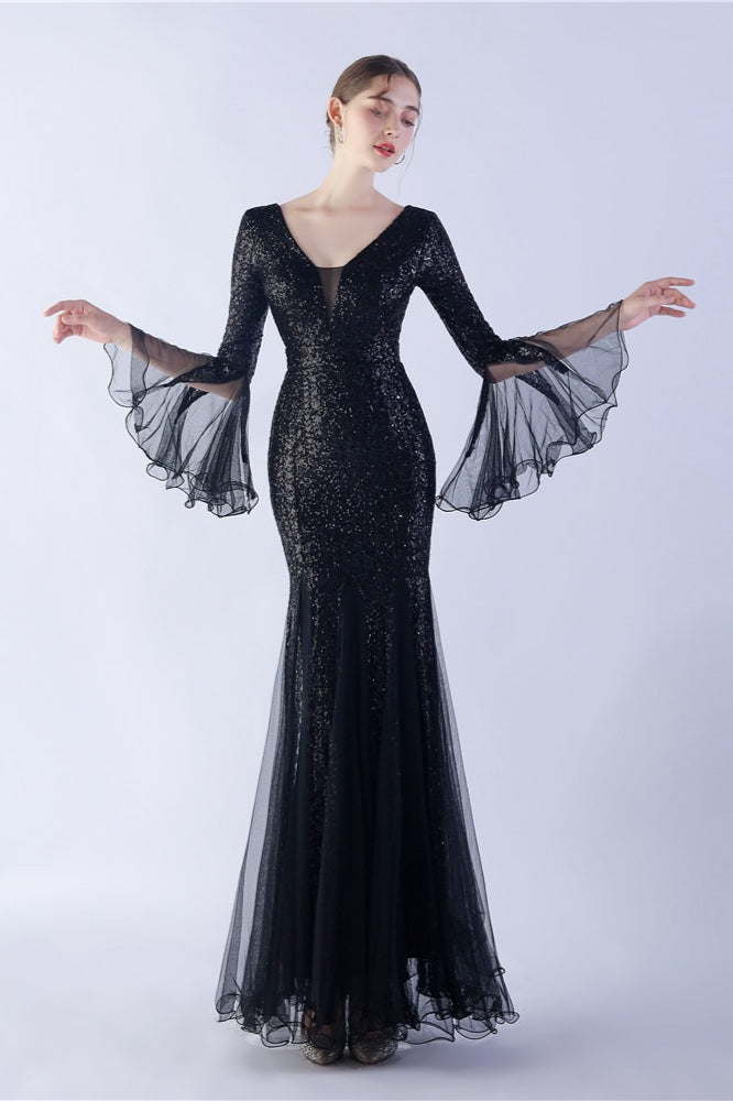 Sequin Ruffled Mesh Party Dress Black / S Main image